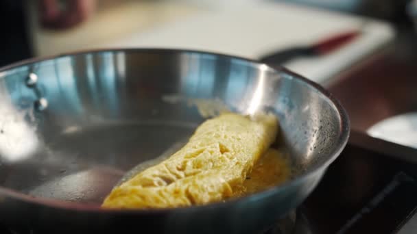 Professional Restaurant Kitchen Close Process Cooking Omelette Frying Pan — Video