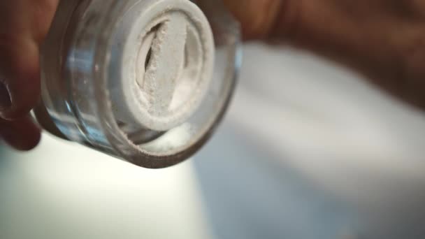 Macro Shot Chef Using Salt Mill Add Some Salt His — Video Stock