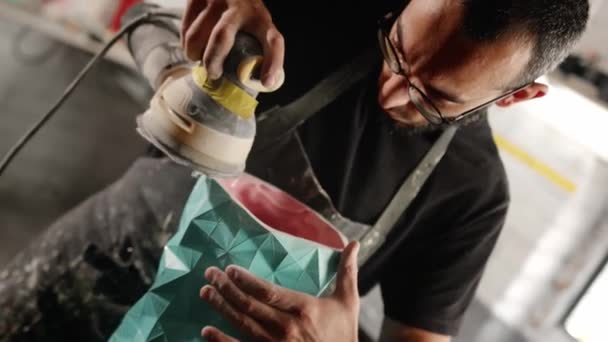 Male Craftsman Creates Decorative Product His Own Hands Handmade Workshop — Video