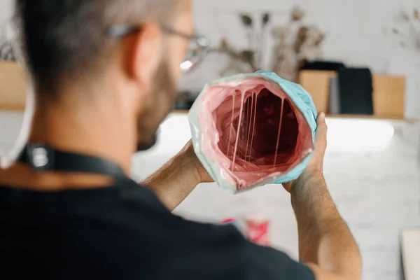 Male Artist Sculptor Artisan Creates Vase His Own Hands Art — Stock Photo, Image