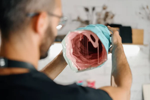 Male Artist Sculptor Artisan Creates Vase His Own Hands Art — Fotografia de Stock