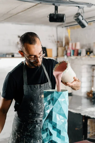 Male Artist Sculptor Artisan Creates Vase His Own Hands Art — Zdjęcie stockowe
