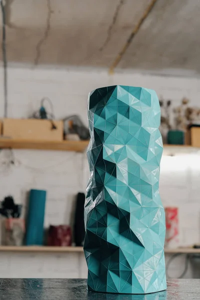 Turquoise Handmade Patterned Vase Backdrop Artisan Workshop Artist Sculptor — Stockfoto