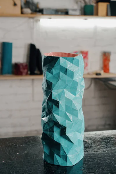 Turquoise Handmade Patterned Vase Backdrop Artisan Workshop Artist Sculptor — Stockfoto