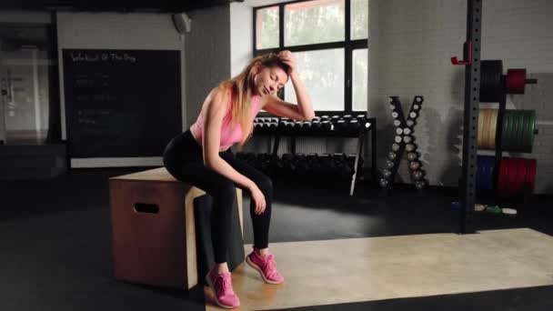 Girl Athlete Doing Cardio Exercise Squats Ball Gym — Video Stock