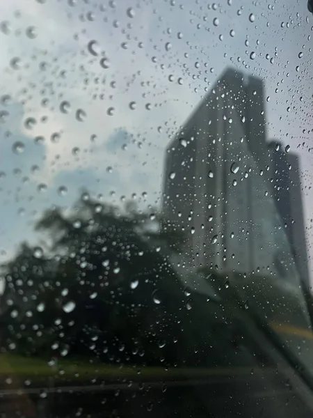 Krople Deszczu Widoczne Wnętrza Samochodu — Zdjęcie stockowe
