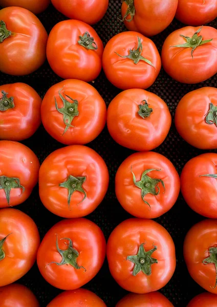 Rafta bir sürü taze domates var.