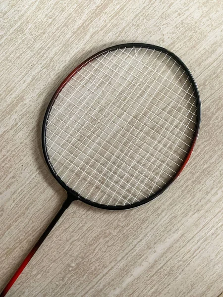 Raquete Badminton Com Cordas Brancas — Fotografia de Stock