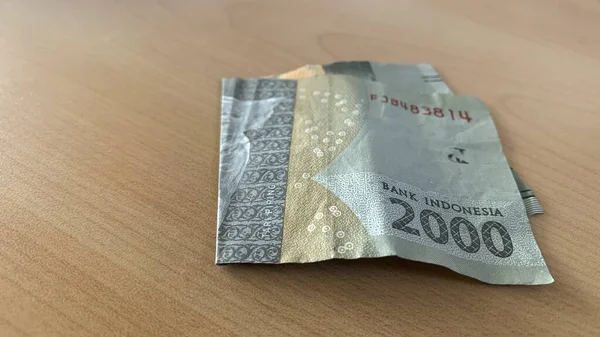 非常漂亮的卢比钱的背景 印度尼西亚 印度尼西亚鲁皮亚 两千卢比的钞票宏观观点 — 图库照片