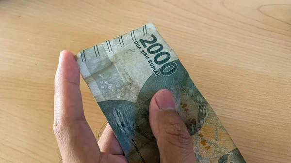 Fechar Fundo Bonito Rupias Dinheiro Indonésio Rupia Indonésia Duas Mil — Fotografia de Stock