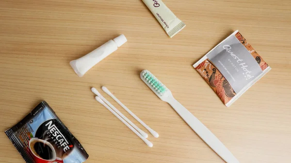 April 2022 Surabaya Indonesia White Toothbrush Other Items Table — Photo