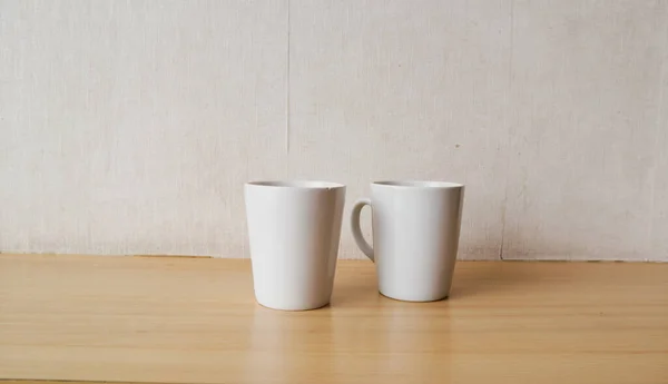 Empty White Cup Wooden Table Лицензионные Стоковые Фото