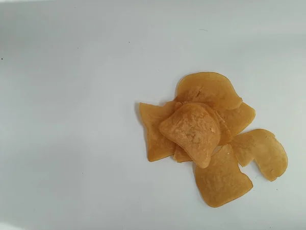 Closeup Shot Delicious Potato Chips White Background — Stock Fotó