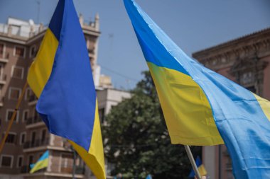 İspanya meydanında Ukrayna protestosu. Yüksek kalite fotoğraf