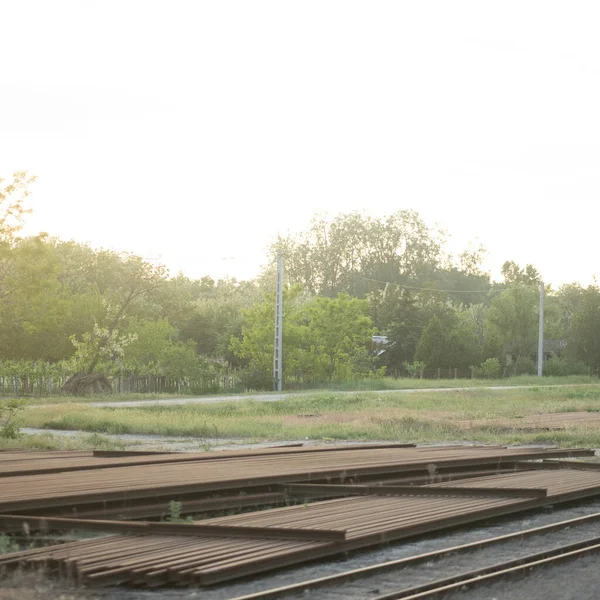 Veel Leggen Ijzeren Spoorbanen Voor Spoorwegen — Stockfoto