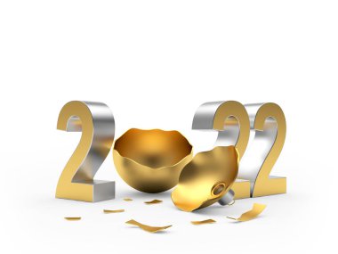 2022 numara ve kırık Noel topu beyaz arka planda izole edilmiş. 3B illüstrasyon 