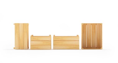 Tahta palet farklı açılarda. 3B illüstrasyon 