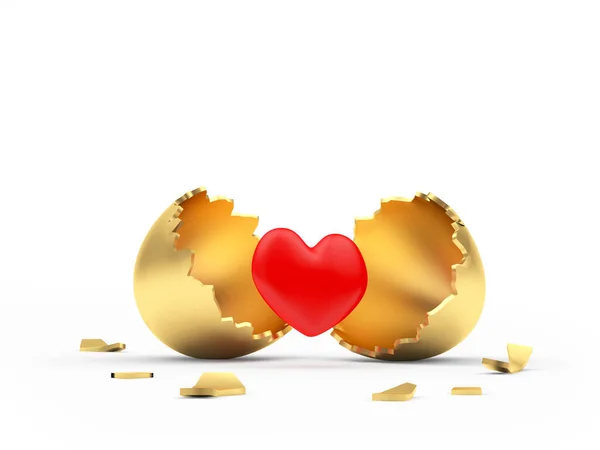 Goldene Zerbrochene Eierschale Mit Rotem Herz Symbol Illustration — Stockfoto