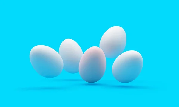 Grupo Huevos Blancos Sobre Fondo Azul Ilustración —  Fotos de Stock
