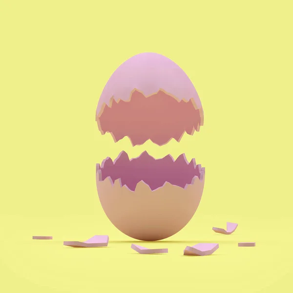 黄色的蛋壳碎了3D插图 — 图库照片