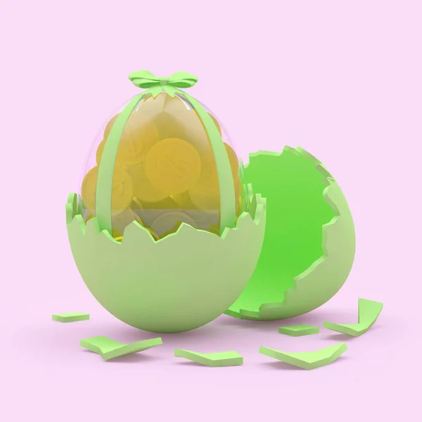 Easter Egg Coins Broken Eggshell Illustration — Stock Photo, Image