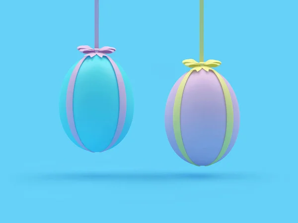 Two Colorful Easter Eggs Hang Blue Background Illustration — Stock Photo, Image