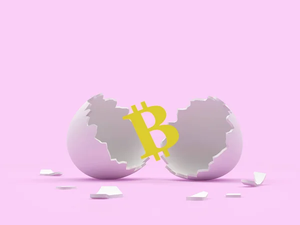 Bitcoin Segno Guscio Uovo Rotto Rosa Illustrazione — Foto Stock
