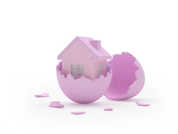 Uma Casa Com Uma Casca Ovo Rosa Partida Ilustração — Fotografia de Stock