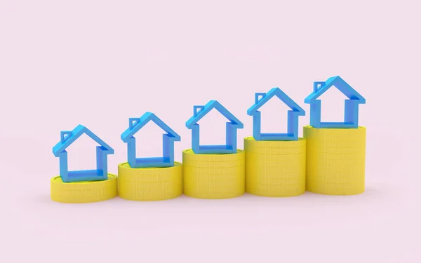 Graph Blue Houses Icons Stacks Coins Illustration — Stock Photo, Image