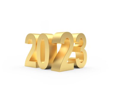 Altın sayı 2023 Yeni Yıl beyaz arka planda izole edildi. 3B illüstrasyon