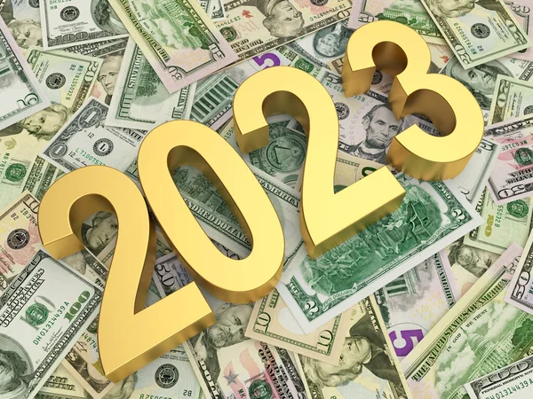 Numărul Aur 2023 Bancnote Dolari Ilustrație — Fotografie, imagine de stoc