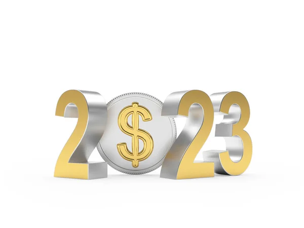 Numărul 2023 Monedă Semn Dolar Fundal Alb Ilustrație — Fotografie, imagine de stoc
