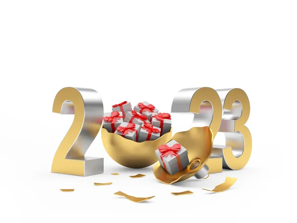 Numărul 2023 Cadouri Într Minge Crăciun Ruptă Ilustrație — Fotografie, imagine de stoc