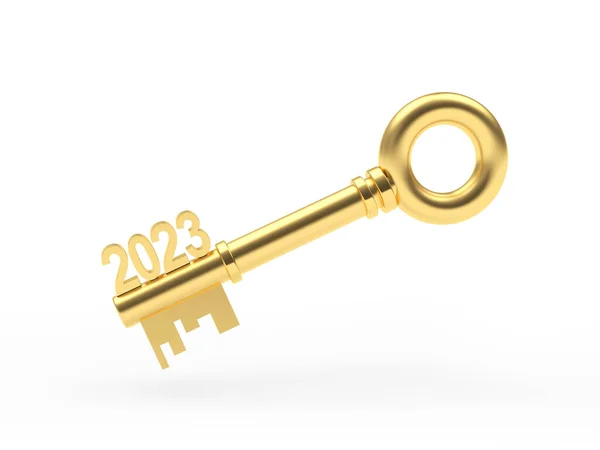 Nummer 2023 Goldenem Schlüssel Auf Weiß Illustration — Stockfoto