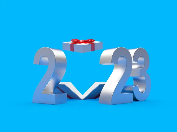 Caixa Presente Aberta Com Número Prata 2023 Azul Ilustração — Fotografia de Stock