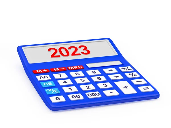 Calculator Birou Albastru Numărul Anul Nou 2023 Alb Ilustrație — Fotografie, imagine de stoc