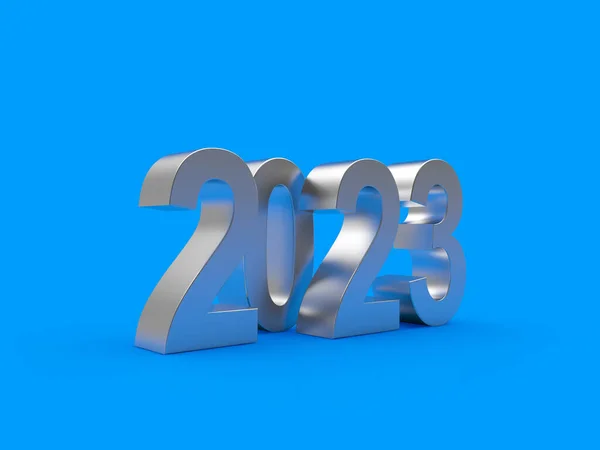 Silver Number 2023 New Year Blue Background Illustration — Stock Photo, Image
