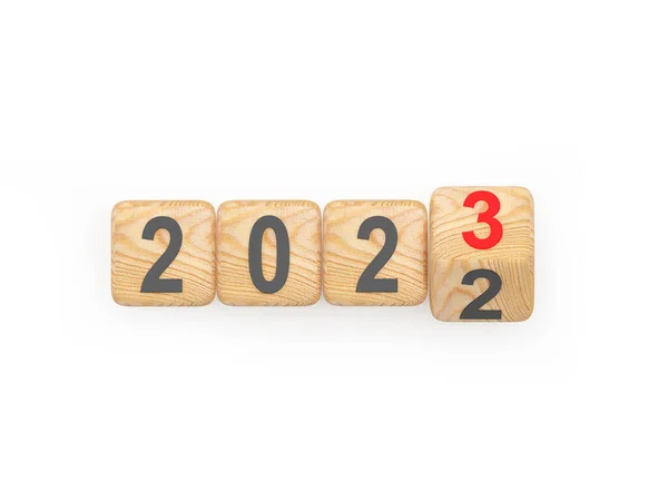 Alterando Número Ano Novo 2022 2023 Cubos Madeira Ilustração — Fotografia de Stock