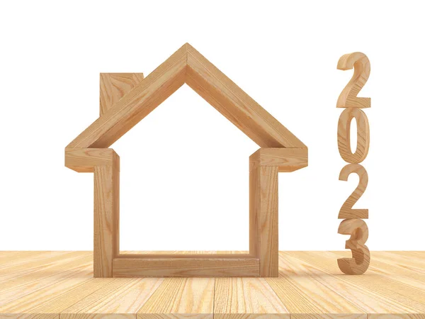 Dřevěný Dům Ikona Novoroční Číslo 2023 Bílém Ilustrace Royalty Free Stock Obrázky