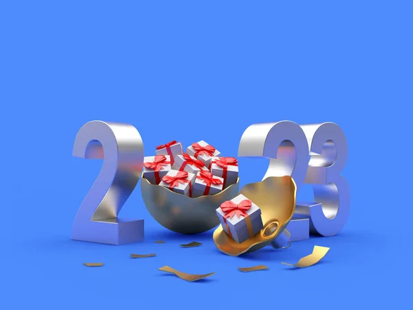 Рождественские Подарки Разбитом Мяче Номером 2023 Нового Года Голубом Иллюстрация Лицензионные Стоковые Изображения