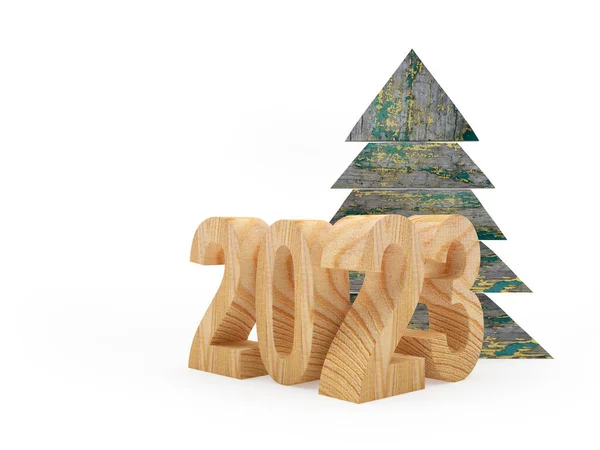 Деревянный Номер 2023 Иконой Рождественской Елки Иллюстрация Лицензионные Стоковые Фото