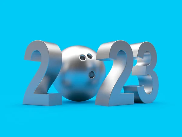 Minge Bowling Argint Numărul Anul Nou 2023 Albastru Ilustrație — Fotografie, imagine de stoc