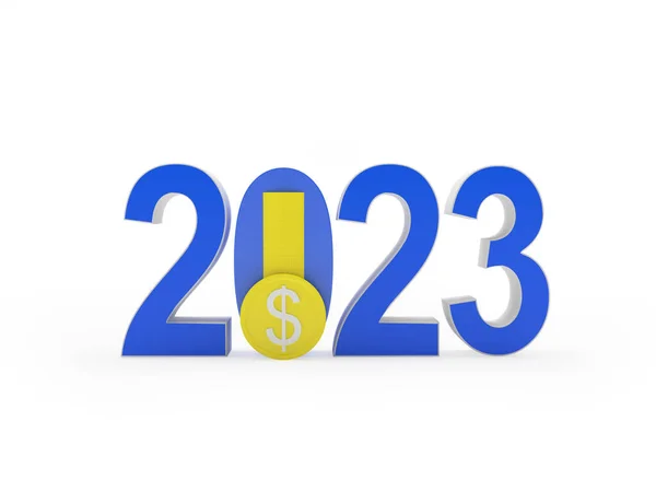 Numărul Albastru 2023 Anul Nou Monedă Dolar Ilustrație — Fotografie, imagine de stoc