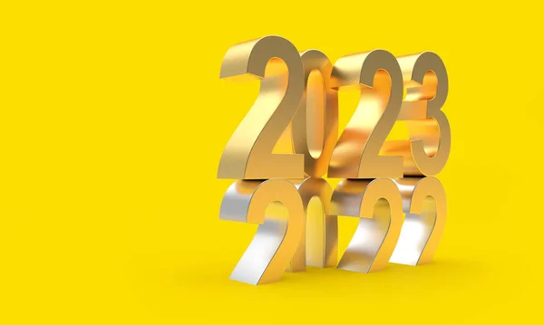 Número Dourado 2023 Muda 2022 Para Fundo Amarelo Ilustração — Fotografia de Stock