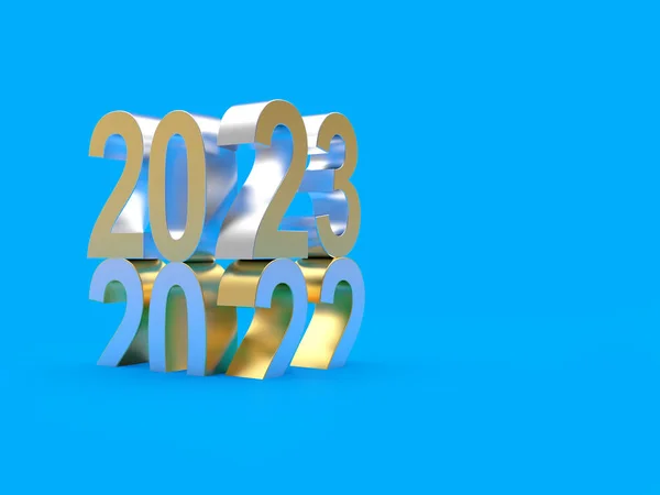 Металеве Число 2023 Змінюється 2022 Року Синьому Фоні Ілюстрація — стокове фото