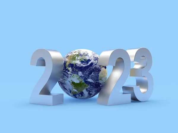 Stříbrné Číslo 2023 Planetou Země Prvky Tohoto Obrazu Díky Nasa Stock Snímky