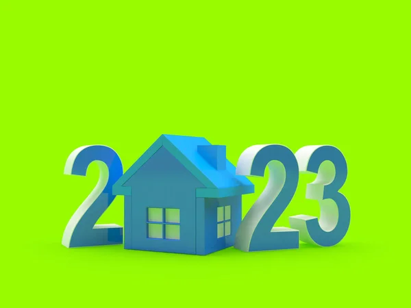 Número Azul 2023 Com Uma Casa Fundo Verde Ilustração Fotos De Bancos De Imagens Sem Royalties