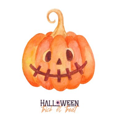 Watercolor Halloween pumpkin. Jack o lantern isolated on white background. Trick or treat