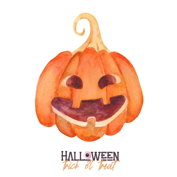 Watercolor Halloween Pumpkin Jack Lantern Isolated White Background Trick Treat — Foto Stock