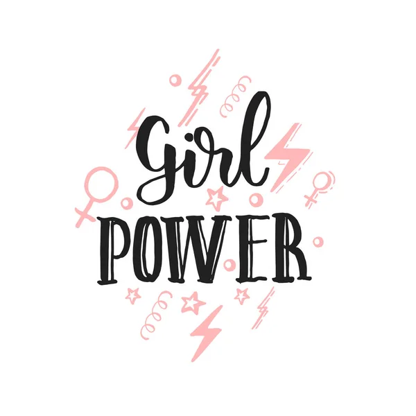Girl Power Eslogan Feminista Grl Pwr Letra Manuscrita Mujer Frase — Vector de stock